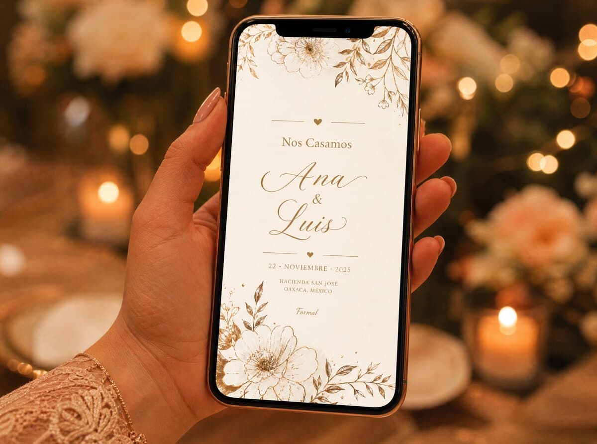 Invitación de boda digital personalizada en móvil con RSVP integrado